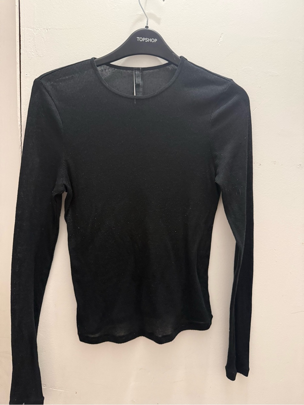 SKIMS thread bare Black Long-Sleeve Ribbed Crewneck Top size S